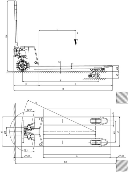 Schéma tire-palettes à main HTP 2200 kg Pramac